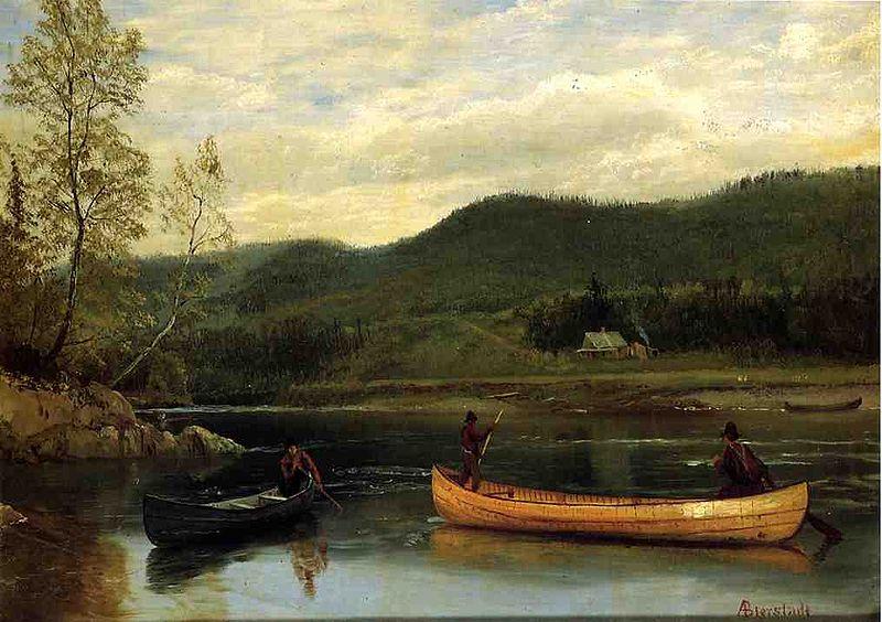 Albert Bierstadt Men in Two Canoes